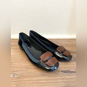 FS/NY 6.5 NWOB tickle ballet flat tortoise shell blue patent leather flats work